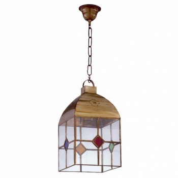 Distribuidor - Lâmpadas Diversas | Colgantes Rustica | FAROL GRANADINO 4 CARAS GRANDE 1XE27 CUERO/COLORES REGX20X20 CM Ref: 1.974/GRANDE